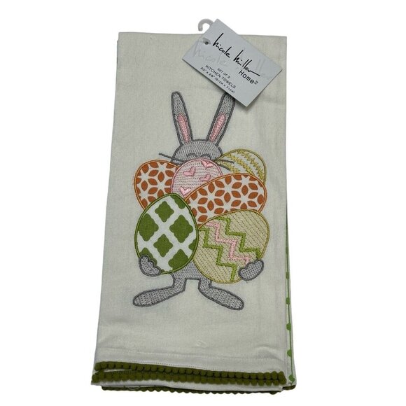Nicole Miller Kitchen Tea‎ Towel Easter Embroidered Eggs Bunny Tassel Spring 2P - Picture 1 of 7